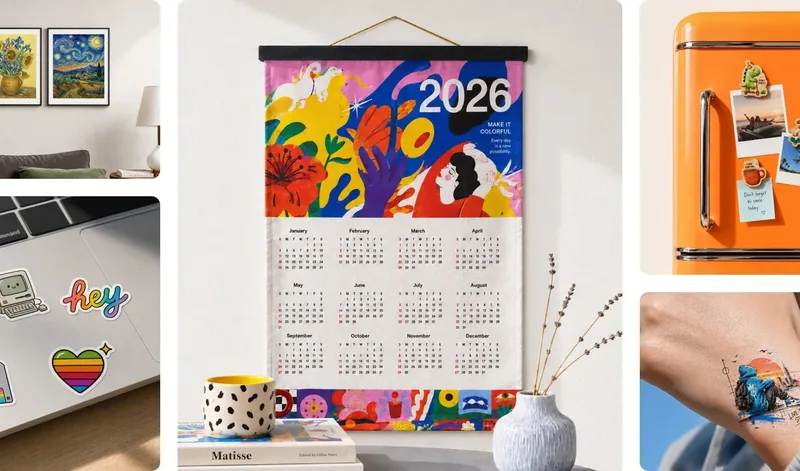 Quadros, calendário, adesivos e ímãs impressos em cores
