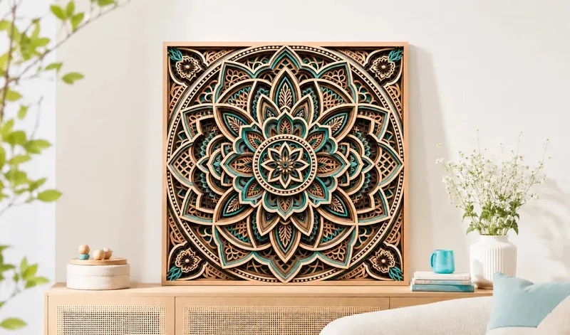 Mandala montada em camadas de madeira