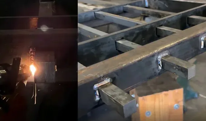 Estrutura de portão sendo soldada a laser