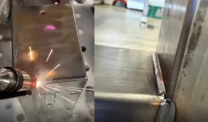 Tubo retangular sendo soldado a laser